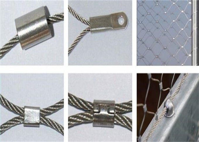 3.0mm Safe Stainless Steel Woven Wire Mesh / Net Stainless Steel Ferrule Rope Mesh 80x80mm 0